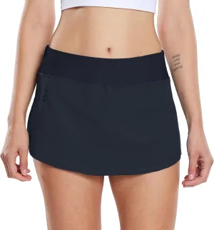 Willit Womens Swim Skirt Athletic Bathing Suit Skorts Skirts Swimsuit Bottoms with Zipper Pocket