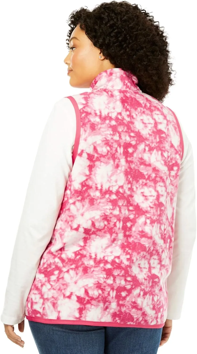 Woman Within Plus Size Zip-Front Microfleece Vest Long Fleece Vest