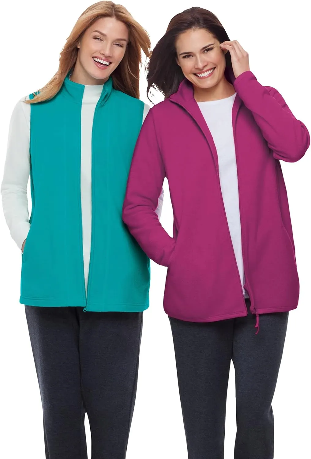 Woman Within Plus Size Zip-Front Microfleece Vest Long Fleece Vest