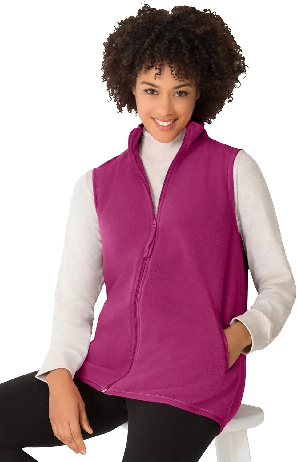 Woman Within Plus Size Zip-Front Microfleece Vest Long Fleece Vest