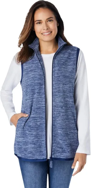 Woman Within Plus Size Zip-Front Microfleece Vest Long Fleece Vest