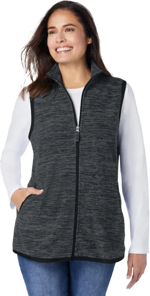 Woman Within Plus Size Zip-Front Microfleece Vest Long Fleece Vest