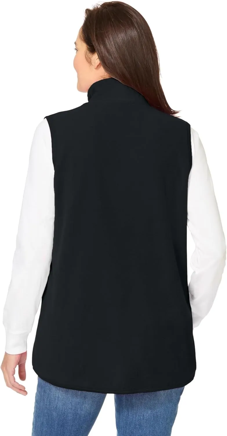 Woman Within Plus Size Zip-Front Microfleece Vest Long Fleece Vest
