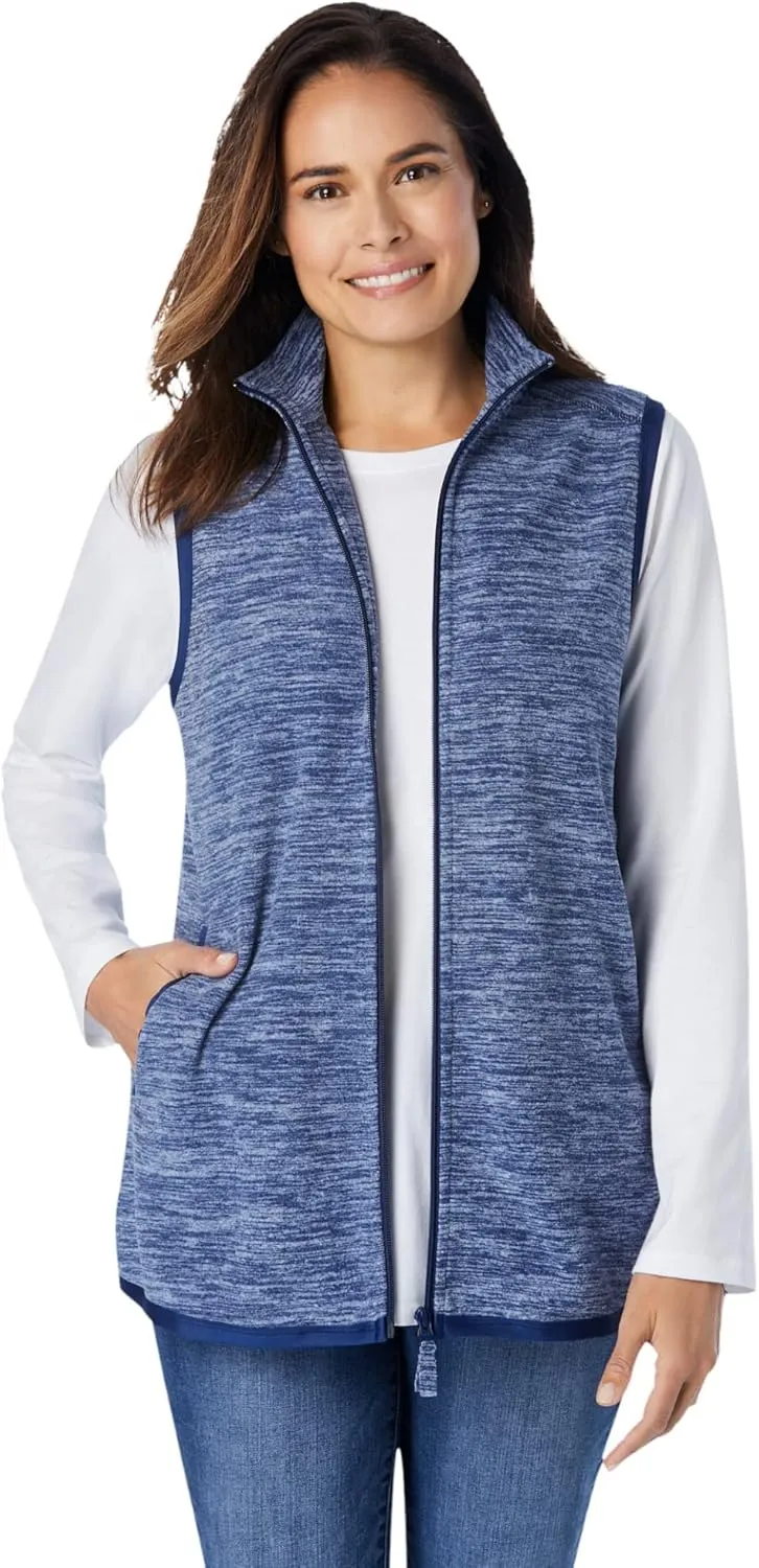 Woman Within Plus Size Zip-Front Microfleece Vest Long Fleece Vest