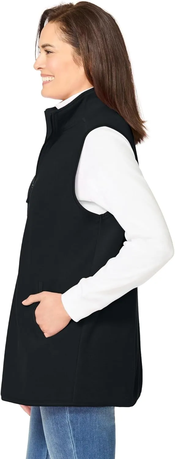 Woman Within Plus Size Zip-Front Microfleece Vest Long Fleece Vest