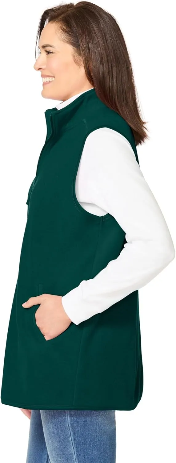 Woman Within Plus Size Zip-Front Microfleece Vest Long Fleece Vest
