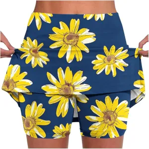 Women Athletic Shorts Trendy Summer Print High Waist Yoga Pant Tennis Skirt Built in Shorts Workout Lounge Golf Skirt