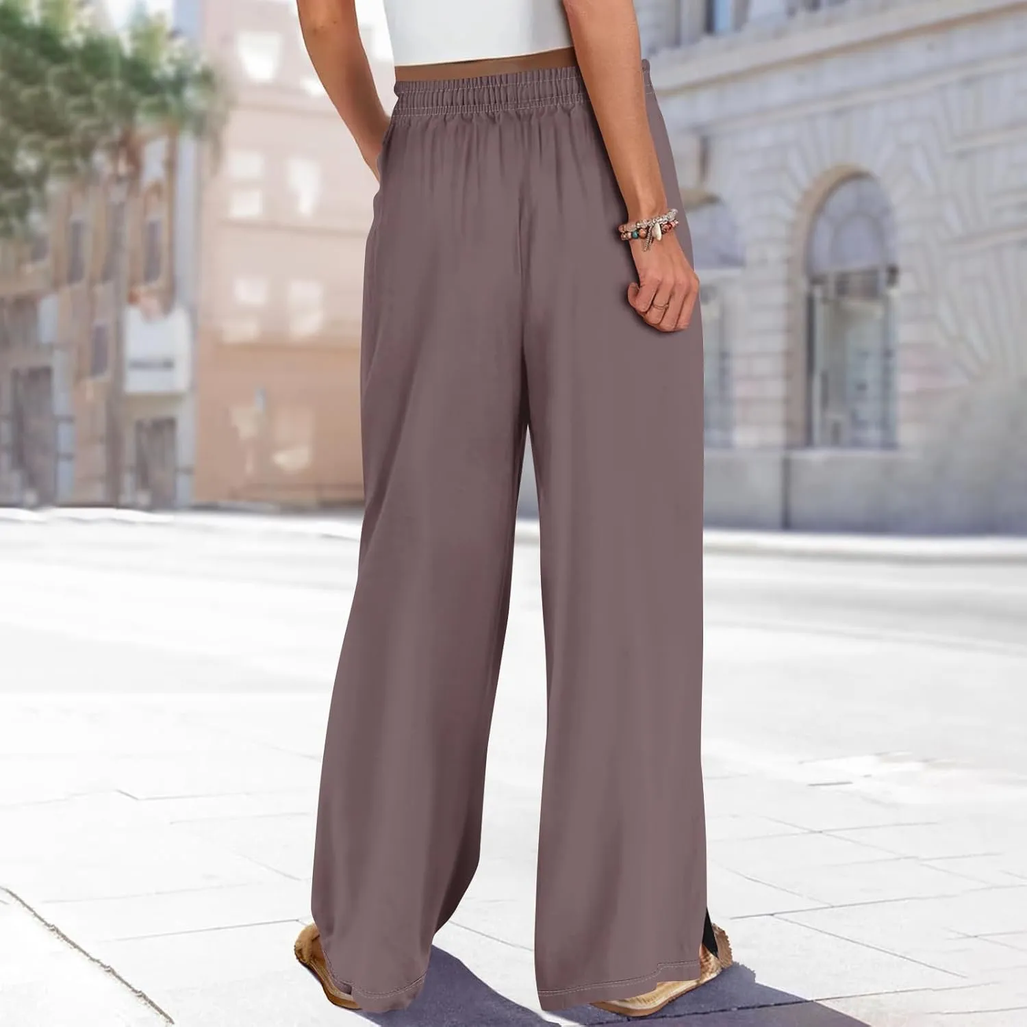 Women Casual Summer Boho Palazzo Pants High Waist Wide Leg Floral Beach Vacation Trousers with Pockets