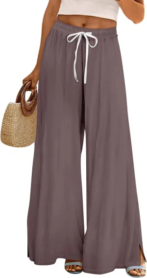 Women Casual Summer Boho Palazzo Pants High Waist Wide Leg Floral Beach Vacation Trousers with Pockets