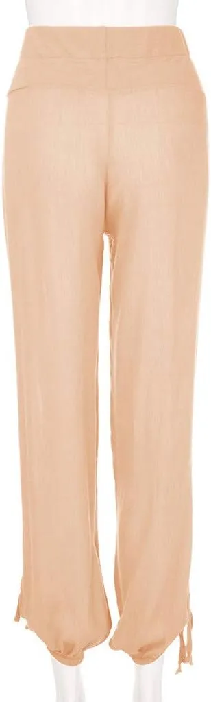Women Cotton Linen Summer Flowy Pant Trousers High Waist Ankle Length Plus Size Trouser Business Work