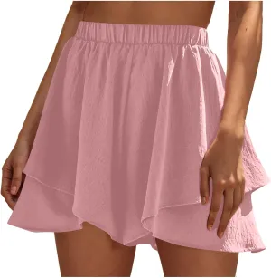 Women High Waist Ruffle Mini Shorts Skirt Flowy Layered Ruffle Hem Flared Short Casual Swing Beach Mini Short Skirt