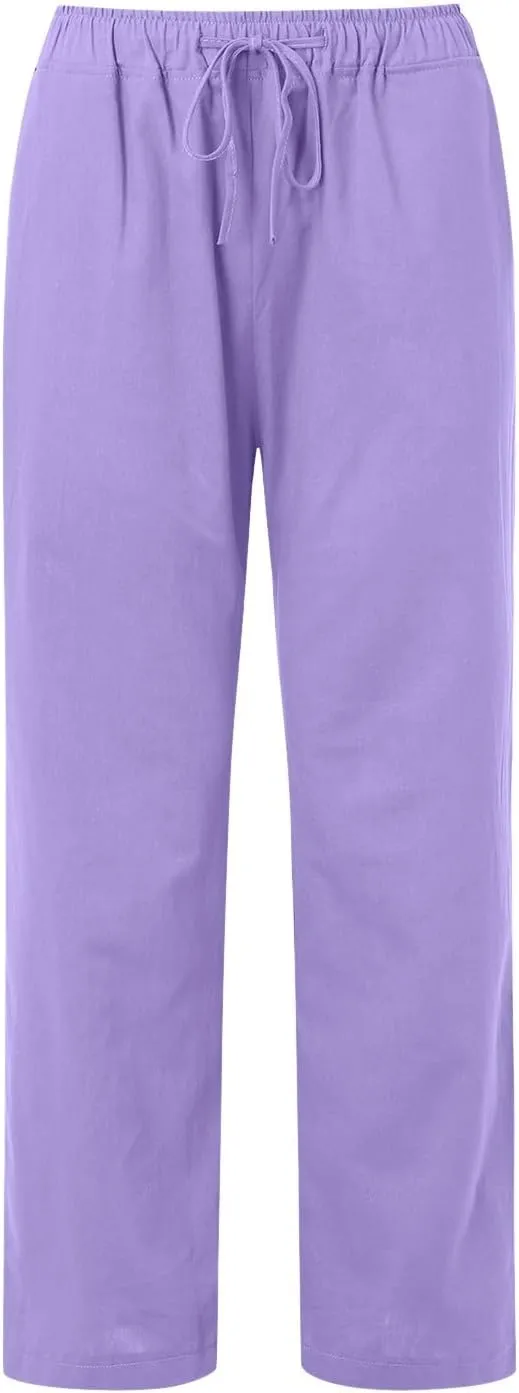 Women Linen Blend Summer Baggy Pants Low Waist Long Lounge Plus Size Pant Trousers Trendy