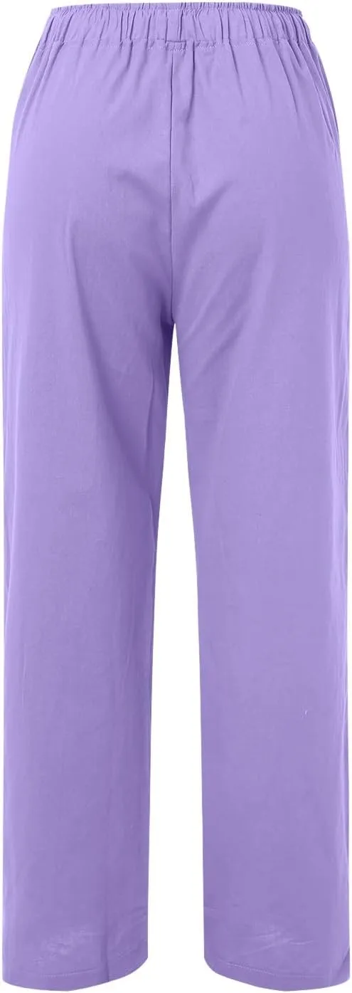 Women Linen Blend Summer Baggy Pants Low Waist Long Lounge Plus Size Pant Trousers Trendy