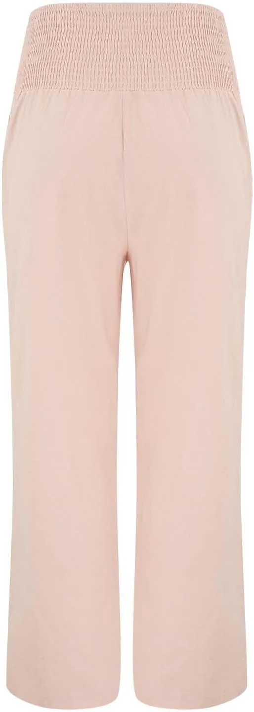 Women Linen Blend Summer Letter Patched Pant Trousers Elastic Waist Wide Leg Loose Fit Trouser Office
