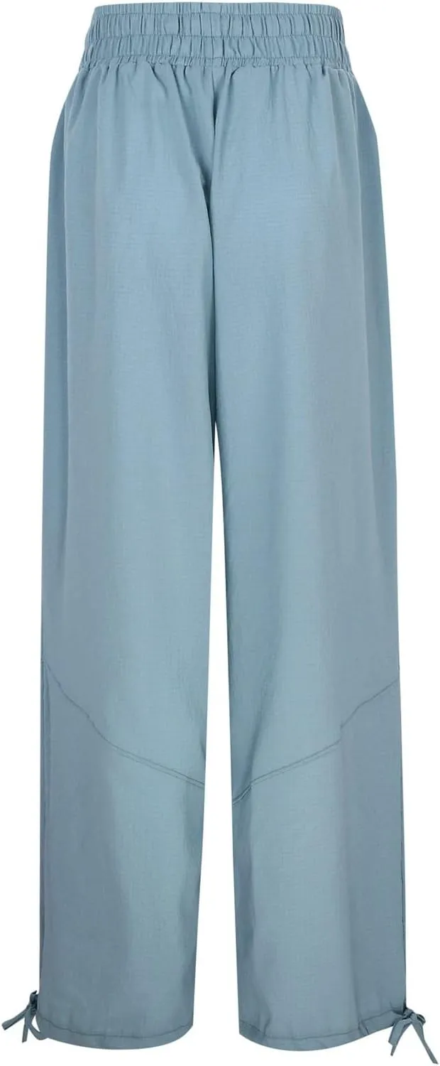 Women Linen Blend Summer Solid Pants Elastic Waist Baggy Stretchy Loose Fit Pant Trousers Business Work