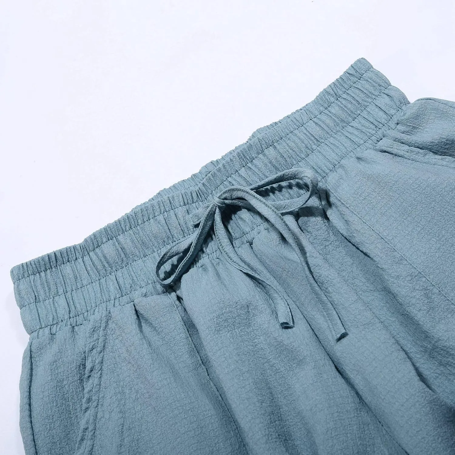 Women Linen Blend Summer Solid Pants Elastic Waist Baggy Stretchy Loose Fit Pant Trousers Business Work