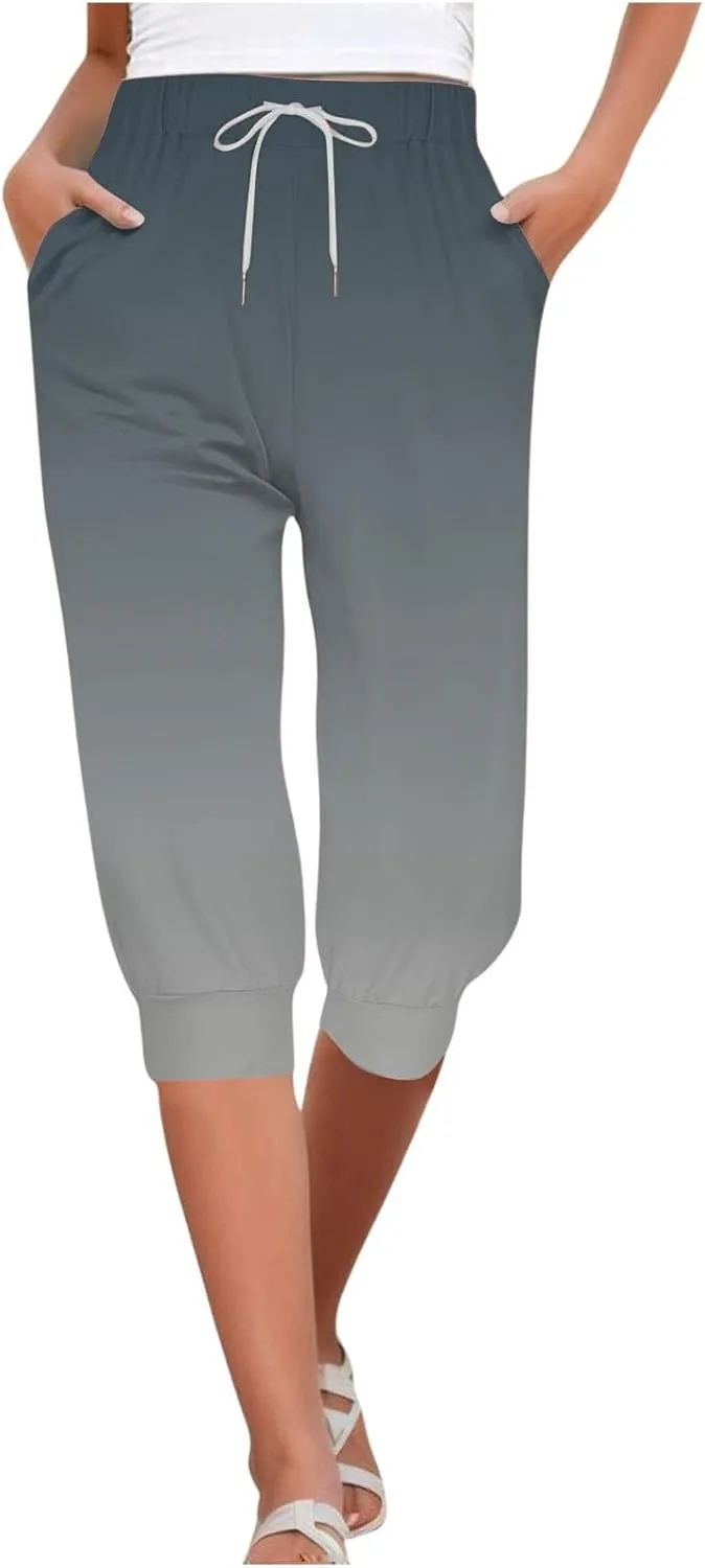 Women Linen Summer Baggy Palazzo Pants Elastic Waist Baggy Stretchy Slim-Fit Pant Trousers Work Business