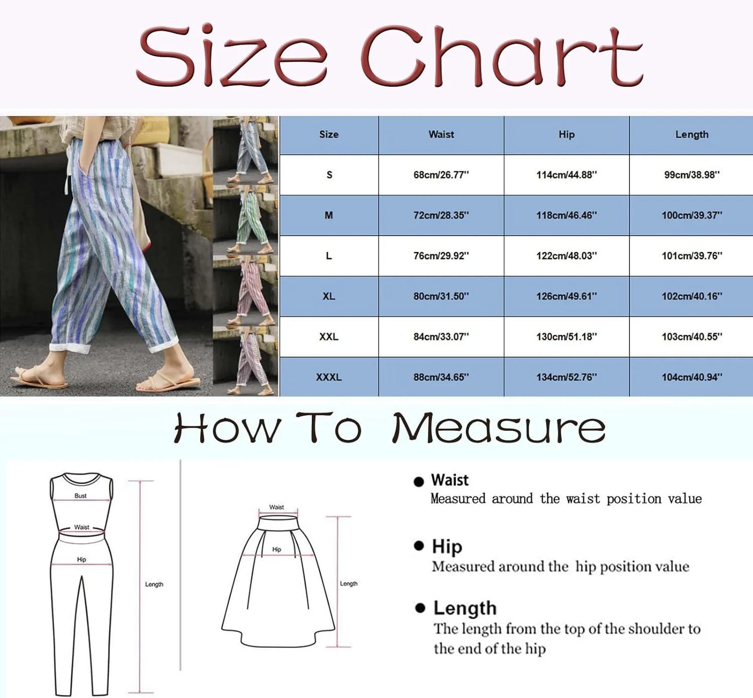 Women Linen Summer Pull On Pant Trousers Elastic Waisted Long Lounge Loose Fit Palazzo Lounge Pants Travel