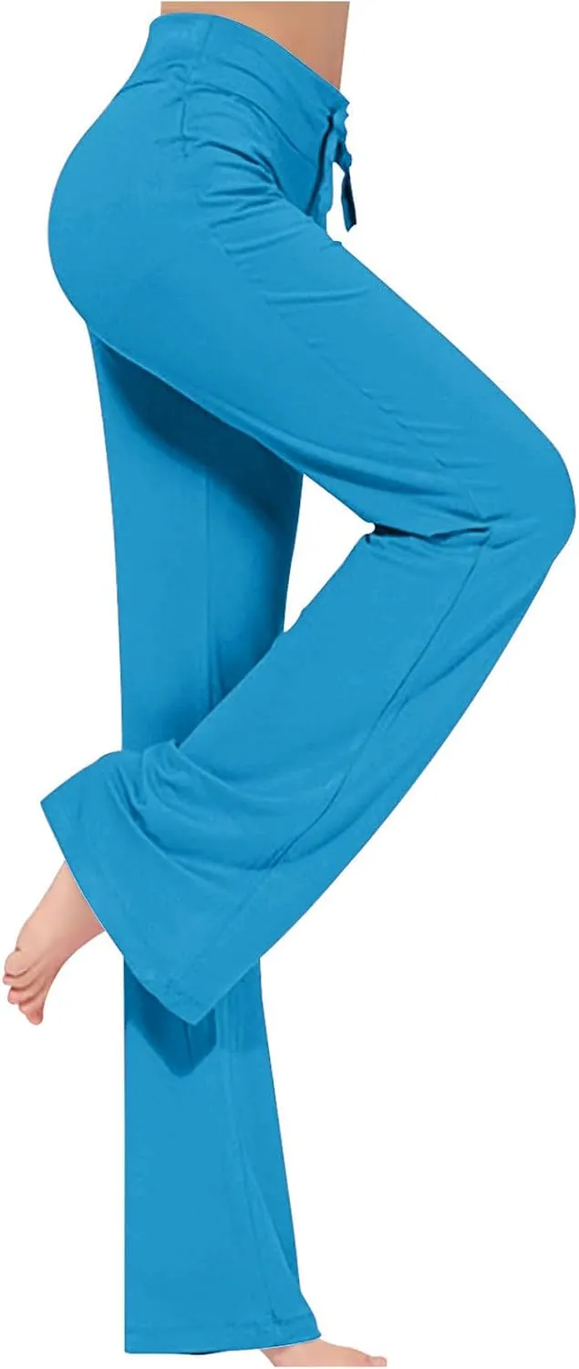 Women Plus Size Yoga Pants 2025 Casual Drawstring Elastic High Waist Wide Leg Workout Trousers Loose Palazzo Pants