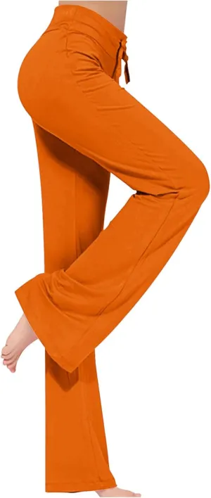 Women Plus Size Yoga Pants 2025 Casual Drawstring Elastic High Waist Wide Leg Workout Trousers Loose Palazzo Pants