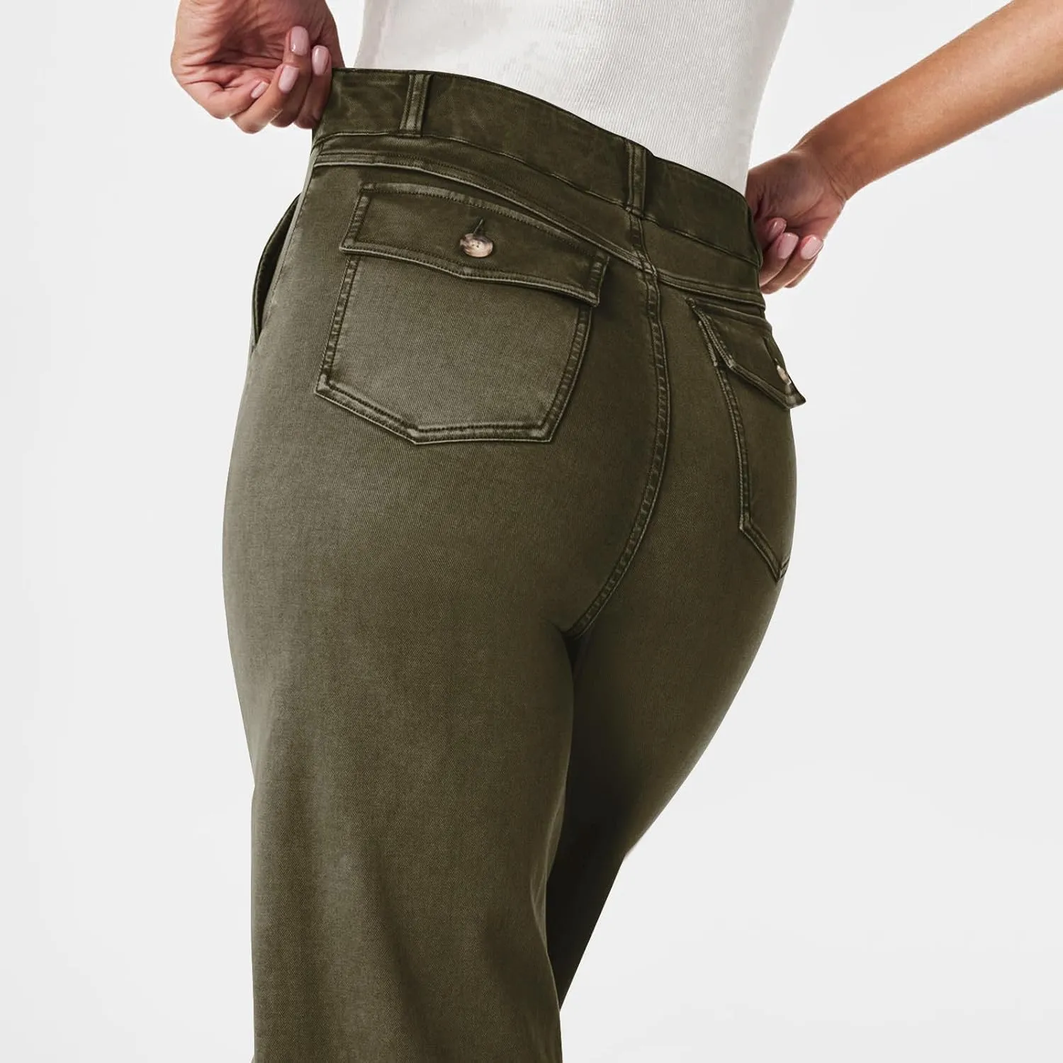 Women Stretch Twill Cropped Wide Leg Pant High Waist Casual Capri Pant Straight Leg Chino Pants Baggy Ankle Jeans