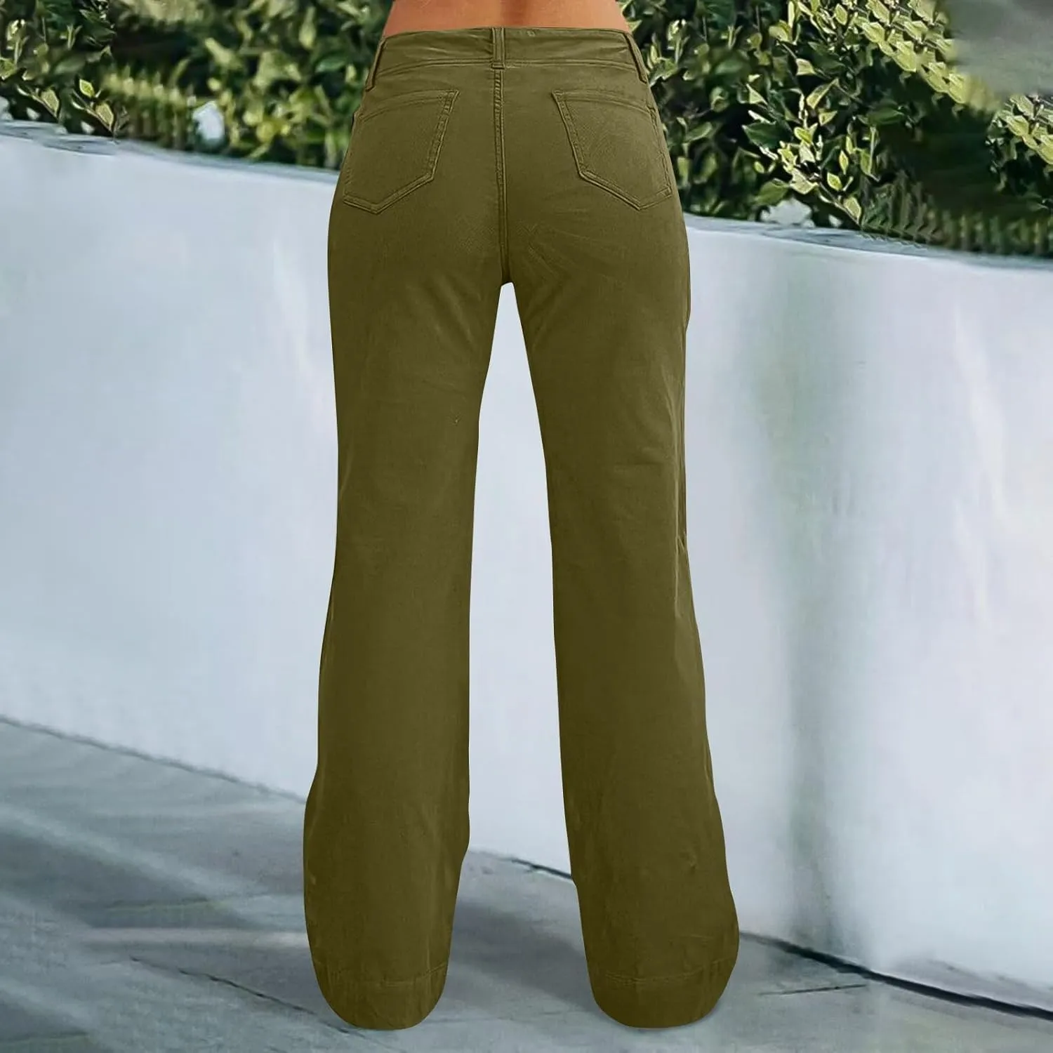 Women Stretch Twill Wide Leg Pants Casual Straight Leg Chino Pants High Waisted Dressy Flare Pants with Pockets