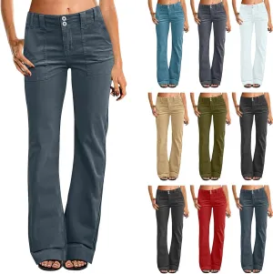 Women Stretch Twill Wide Leg Pants Casual Straight Leg Chino Pants High Waisted Dressy Flare Pants with Pockets
