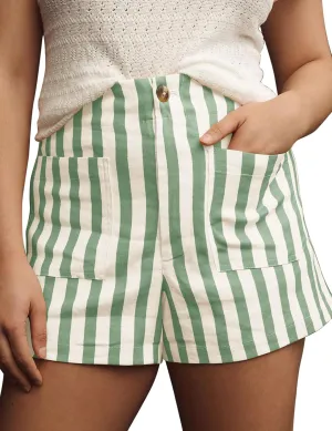Women Striped Linen High Waisted Wide Leg Summer Casual Button Shorts 2024 Y2k Color Block Boxer Shorts with Pockets