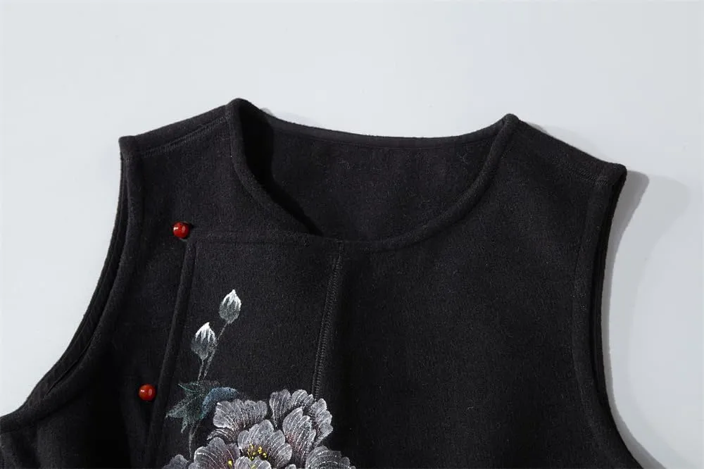 Women Vest in Autumn Winter Style Thickened Chinese Embroidery Suit Improved Cheongsam Padded Cotton Coat Top