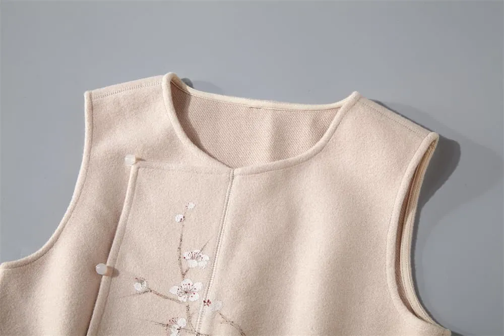Women Vest in Autumn Winter Style Thickened Chinese Embroidery Suit Improved Cheongsam Padded Cotton Coat Top
