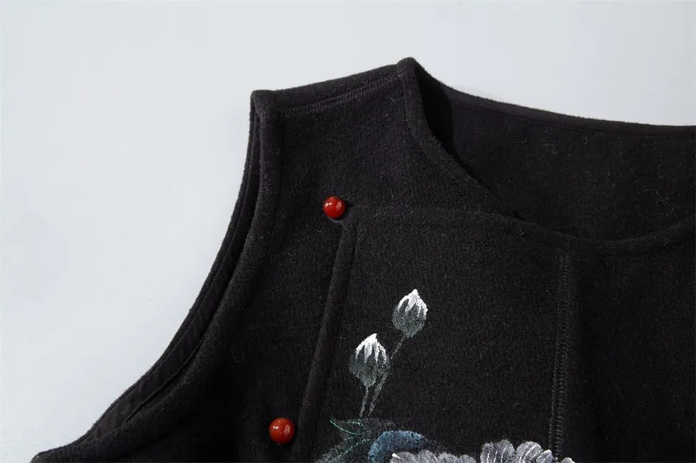 Women Vest in Autumn Winter Style Thickened Chinese Embroidery Suit Improved Cheongsam Padded Cotton Coat Top