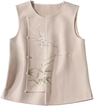 Women Vest in Autumn Winter Style Thickened Chinese Embroidery Suit Improved Cheongsam Padded Cotton Coat Top