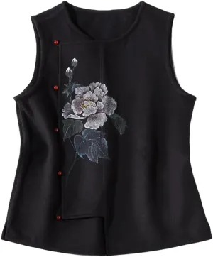 Women Vest in Autumn Winter Style Thickened Chinese Embroidery Suit Improved Cheongsam Padded Cotton Coat Top