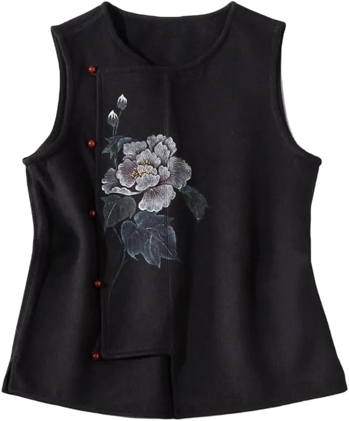 Women Vest in Autumn Winter Style Thickened Chinese Embroidery Suit Improved Cheongsam Padded Cotton Coat Top