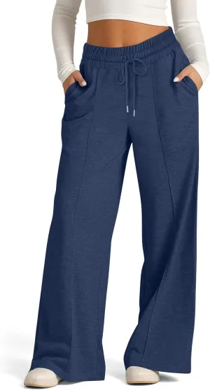 Women Wide Leg Sweatpants Elastic High Waist Drawstring Casual Pants 2024 Fall Fashion Straight Trousers with Pocket
