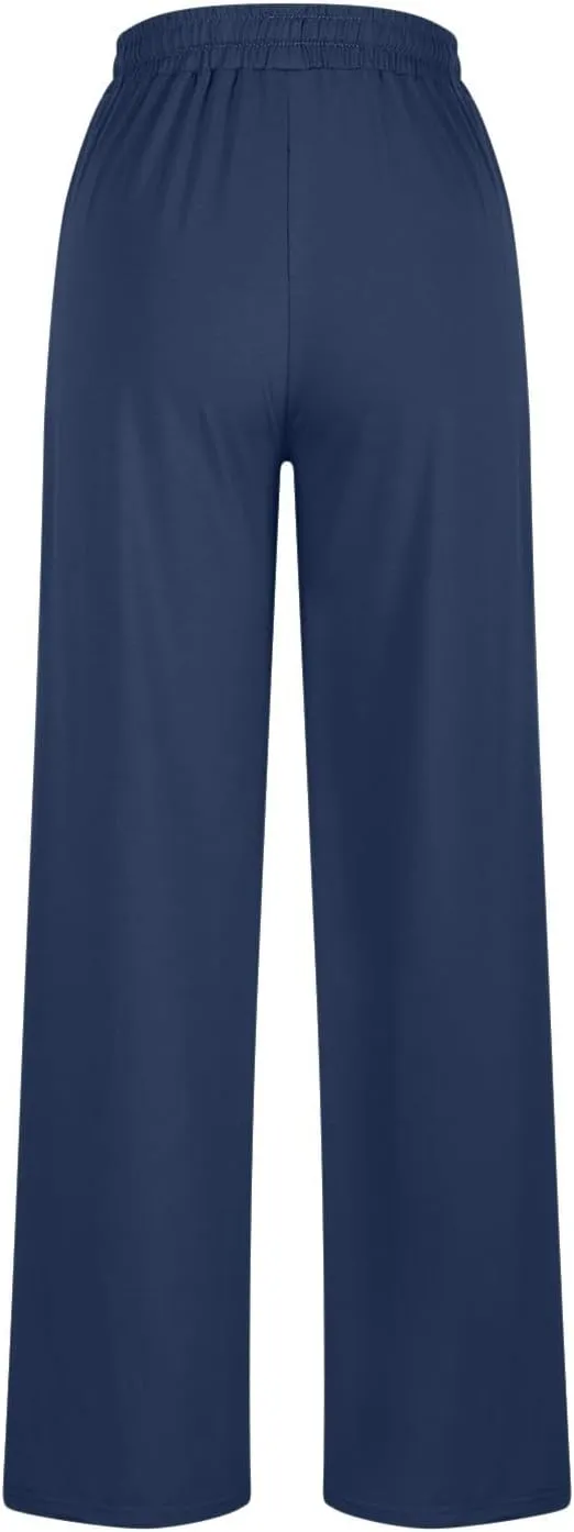 Women Wide Leg Sweatpants Elastic High Waist Drawstring Casual Pants 2024 Fall Fashion Straight Trousers with Pocket