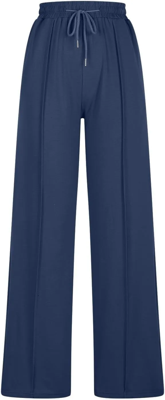 Women Wide Leg Sweatpants Elastic High Waist Drawstring Casual Pants 2024 Fall Fashion Straight Trousers with Pocket