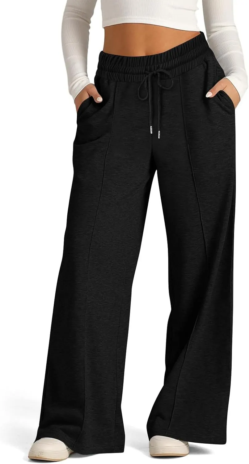Women Wide Leg Sweatpants Elastic High Waist Drawstring Casual Pants 2024 Fall Fashion Straight Trousers with Pocket