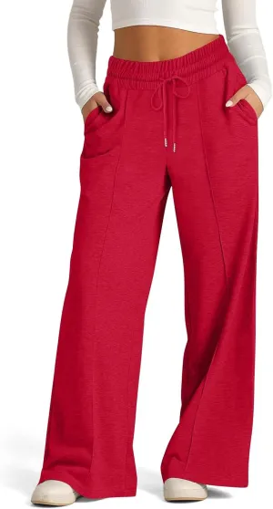 Women Wide Leg Sweatpants Elastic High Waist Drawstring Casual Pants 2024 Fall Fashion Straight Trousers with Pocket