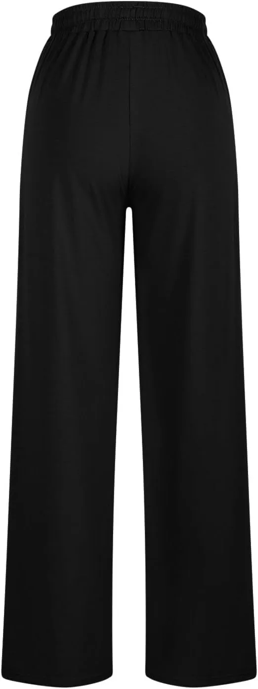 Women Wide Leg Sweatpants Elastic High Waist Drawstring Casual Pants 2024 Fall Fashion Straight Trousers with Pocket