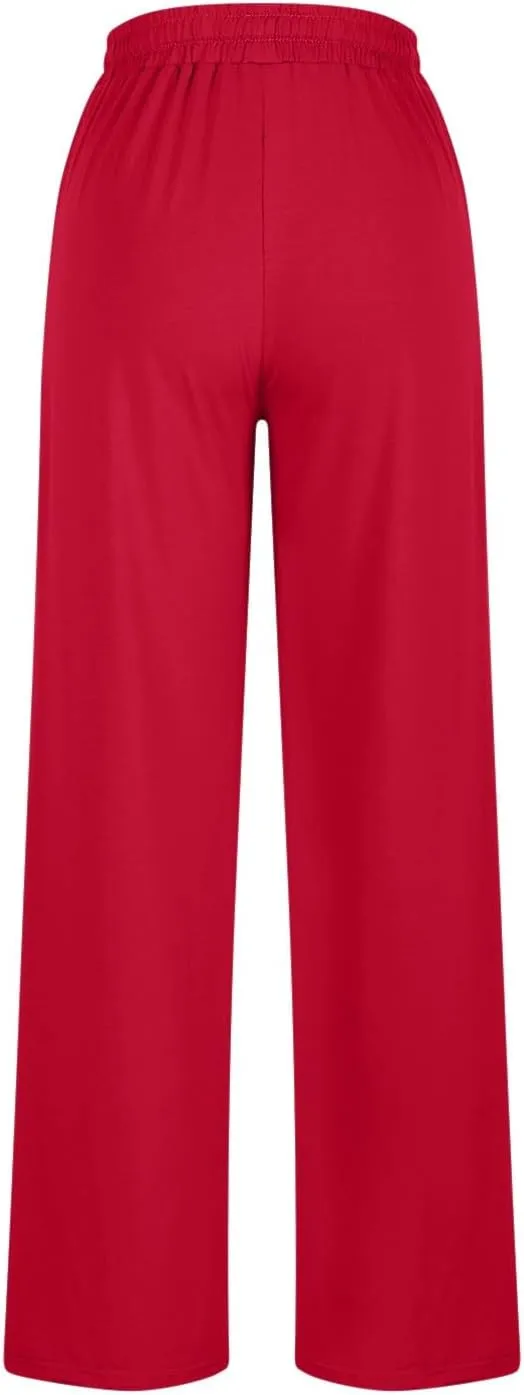 Women Wide Leg Sweatpants Elastic High Waist Drawstring Casual Pants 2024 Fall Fashion Straight Trousers with Pocket