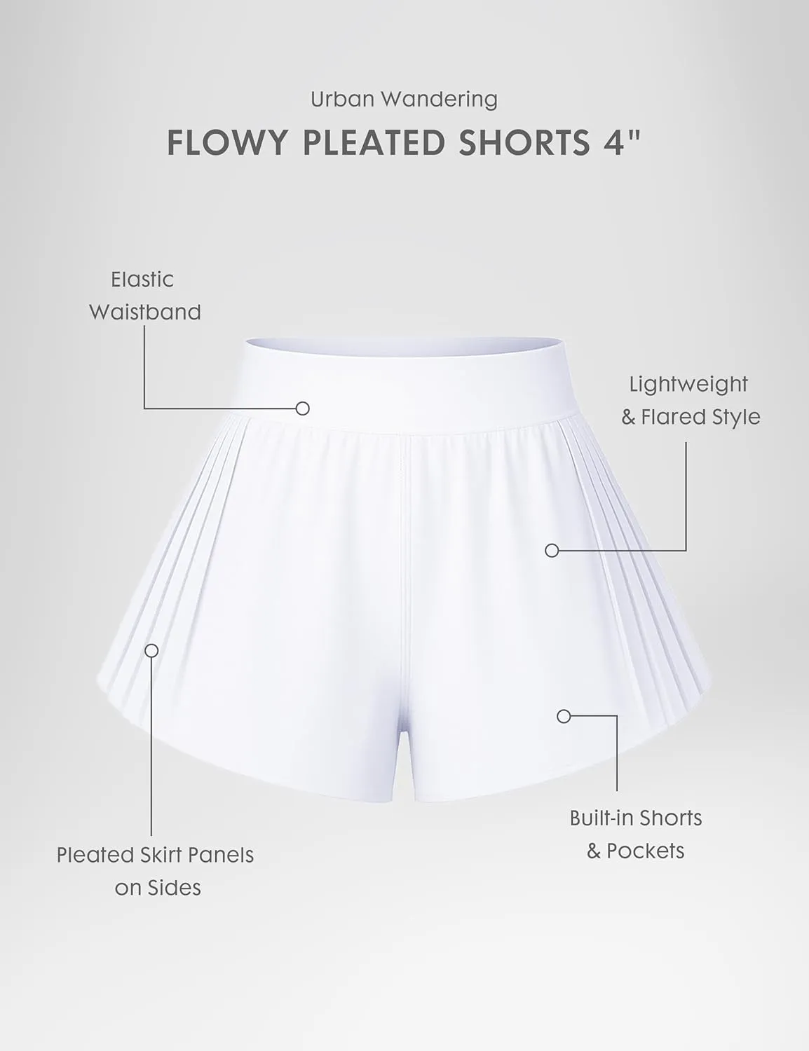 Womens 2 in 1 Flowy Athletic Shorts Pleated Skort Flared A-Line with Pockets 4" Built in Shorts for Tennis Running