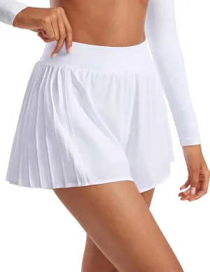 Womens 2 in 1 Flowy Athletic Shorts Pleated Skort Flared A-Line with Pockets 4" Built in Shorts for Tennis Running