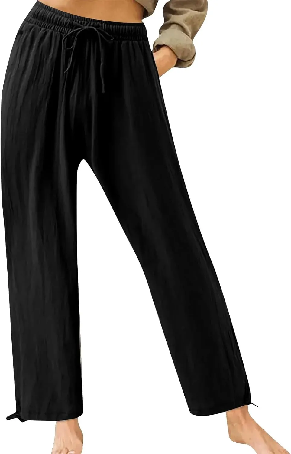 Women's 2024 Casual Wide Leg Pants High Waist Drawstring Loose Fit Trousers Elastic Waist Wide Leg Pants with Pockets