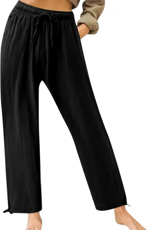 Women's 2024 Casual Wide Leg Pants High Waist Drawstring Loose Fit Trousers Elastic Waist Wide Leg Pants with Pockets