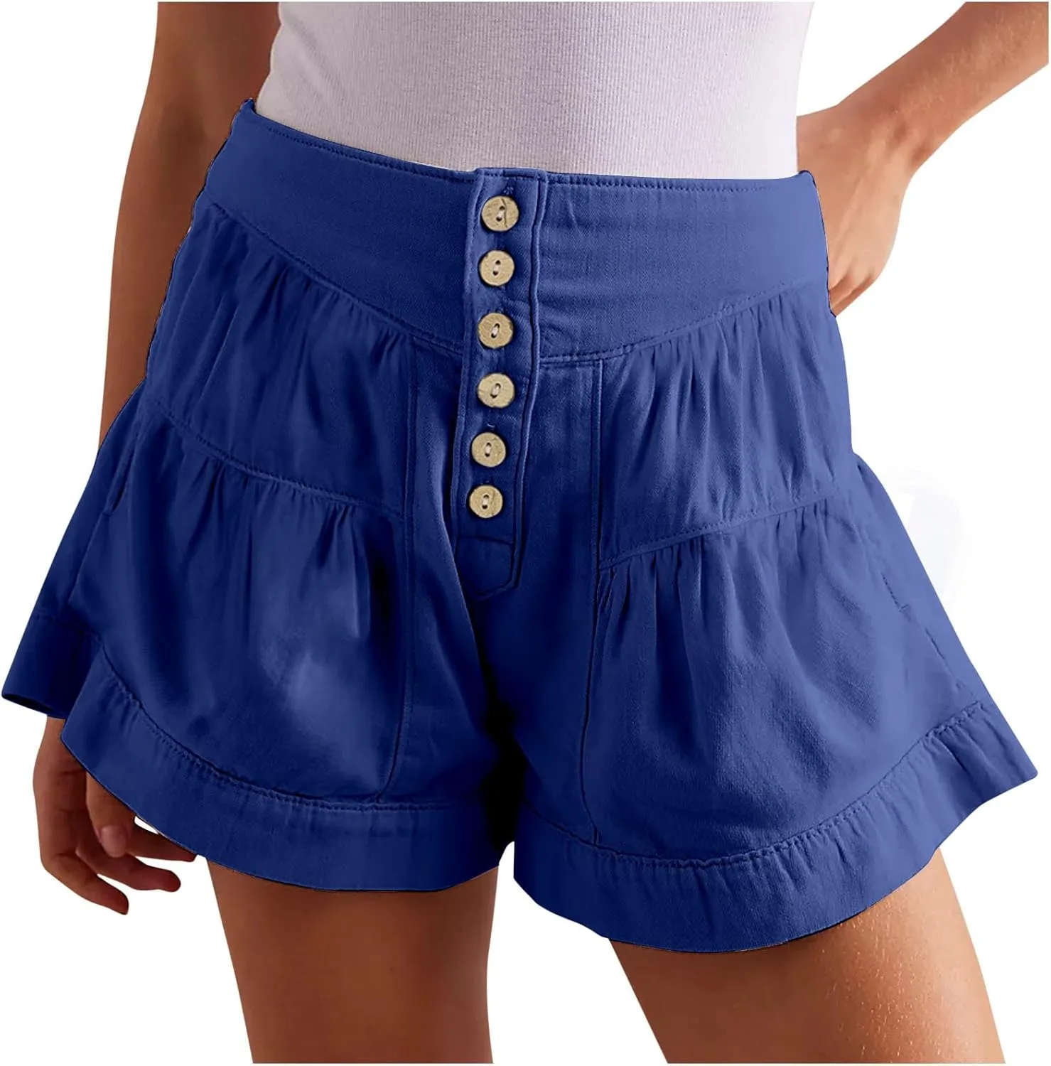 Women's 2025 Fashion Shorts Summer High Waist Flowy Wide Leg Buttons Pleated Short Pants Casual Loose Pleated Shorts