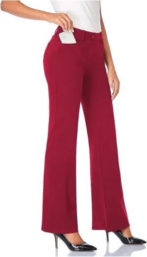 Womens Bootcut Dress Pants Business Casual Work Pants with Pockets High Waist Stretchy Trousers Pull On Slacks