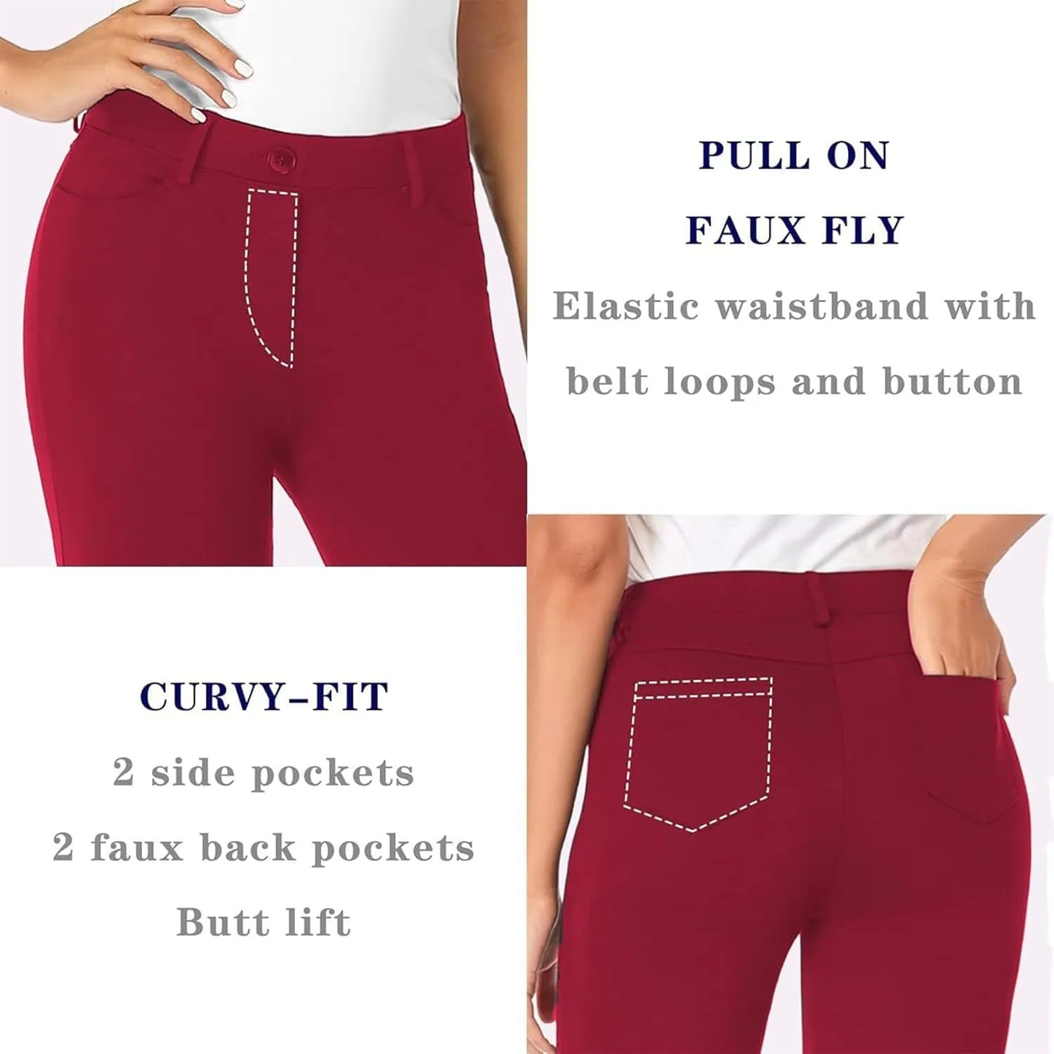 Womens Bootcut Dress Pants Business Casual Work Pants with Pockets High Waist Stretchy Trousers Pull On Slacks