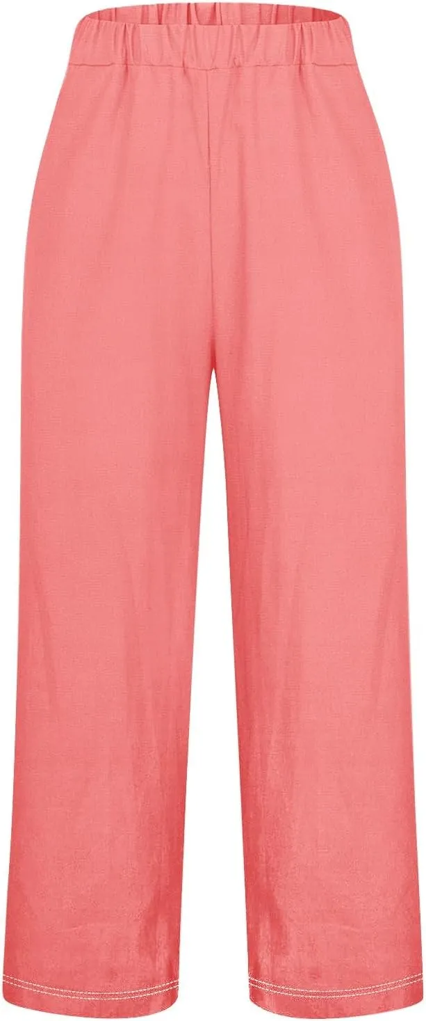 Womens Casual Cotton Linen Pants and Pants with Pocket Long Pants Wide Leg Long Lounge Pant Trousers Lounge Sets for
