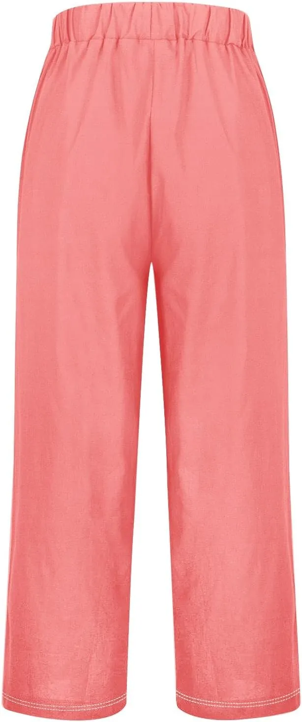 Womens Casual Cotton Linen Pants and Pants with Pocket Long Pants Wide Leg Long Lounge Pant Trousers Lounge Sets for